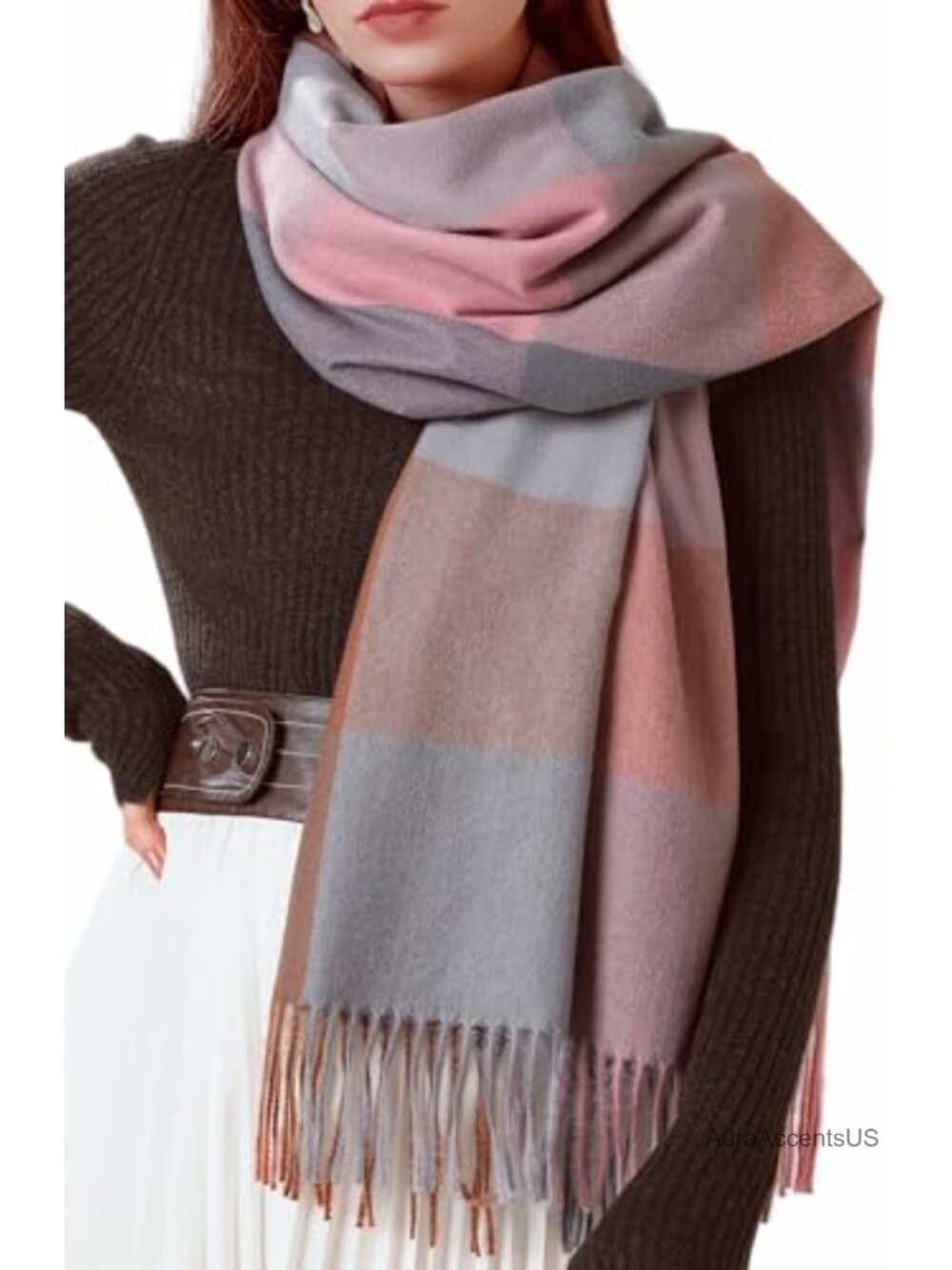 Women's Plaid Fringe Scarf Warm Shawl Wrap 78x27